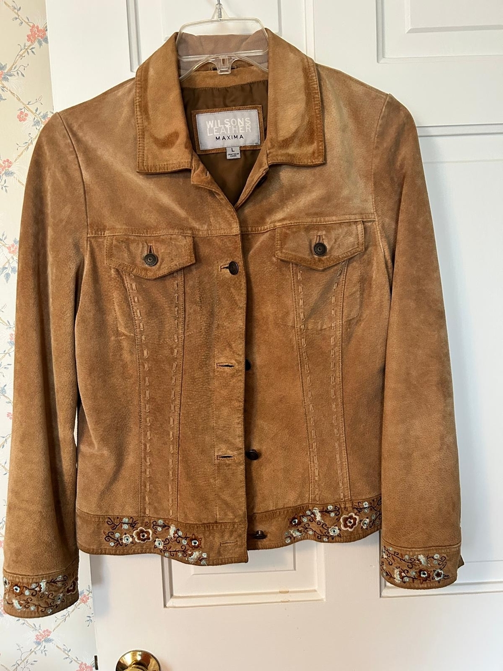 Wilson's Leather Tan Suede Embroidered Jean Jacket